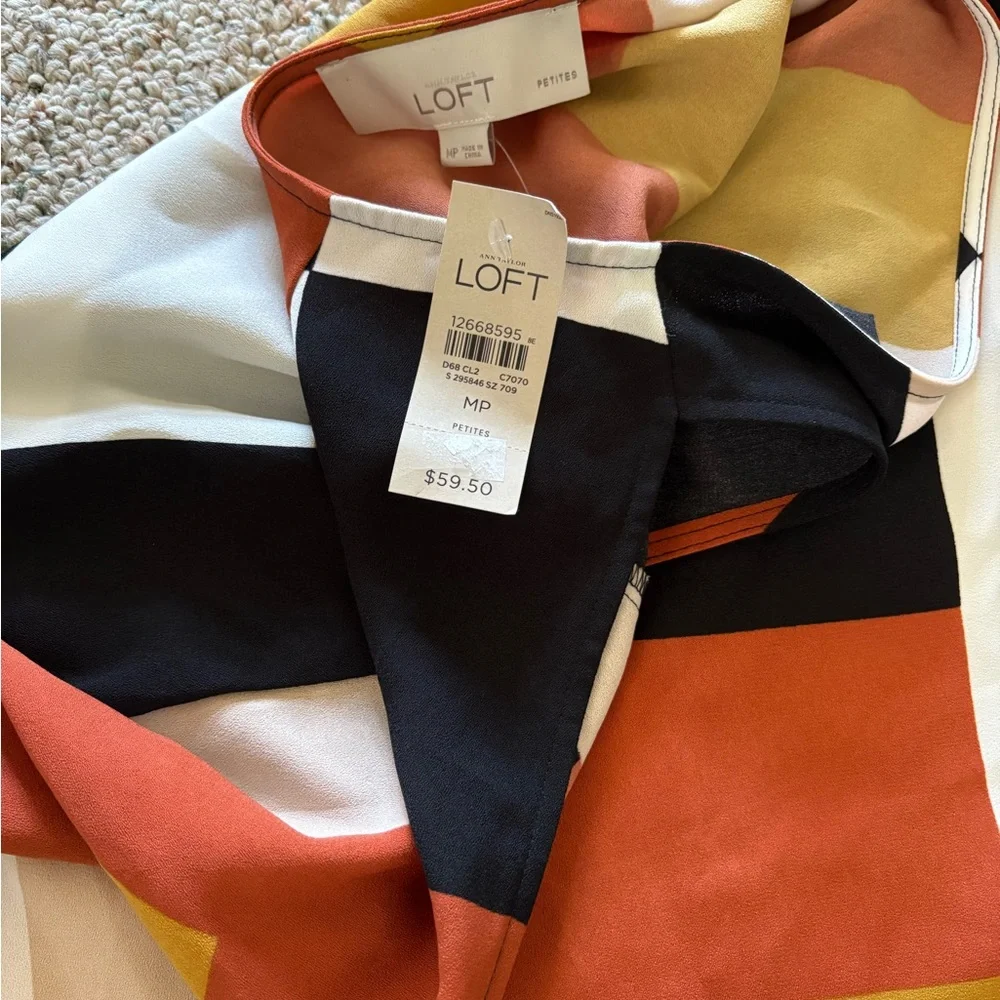LOFT Geometric Sleeveless Tank Top - Black, White, Gold, Rust - Picture 4 of 4
